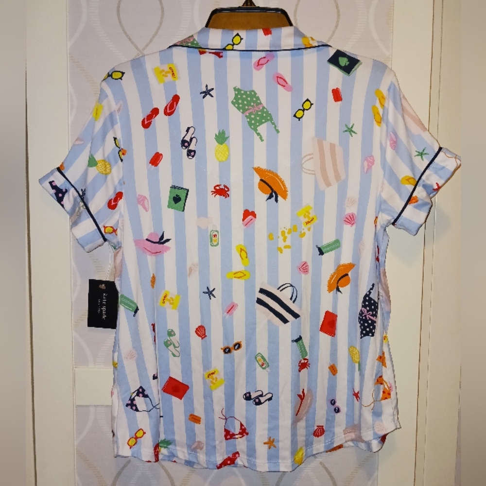 Kate Spade Aqua Stripe Pajamas Set PJ Shirt + Shorts Sleepwear KS12601T - Picture 10 of 16